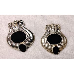 Pendant Set Silver Tone Faux Black Onyx Jewelry Retro Pair Necklace Gift Unique